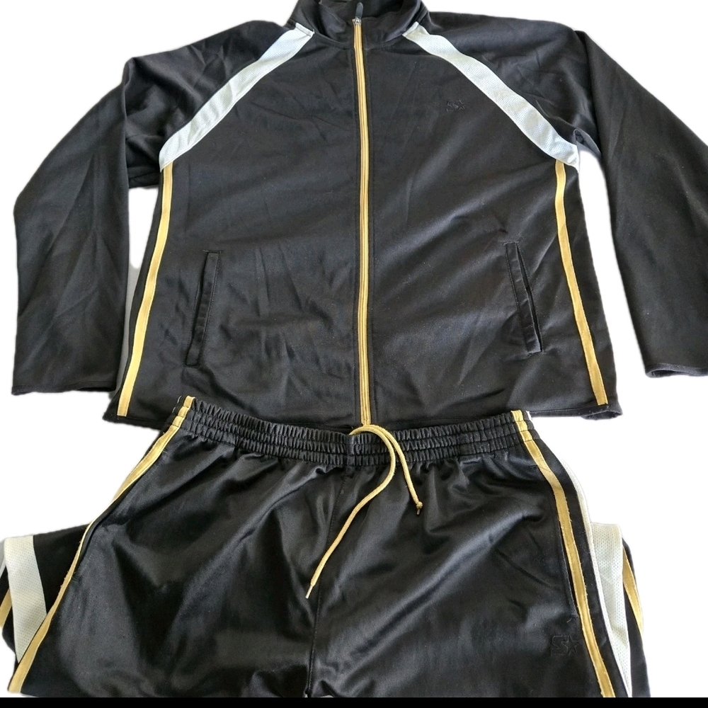 Vtg STARTER Track Suit Mens Large Black Jacket Pants Y2K Sweat Gym Training Set